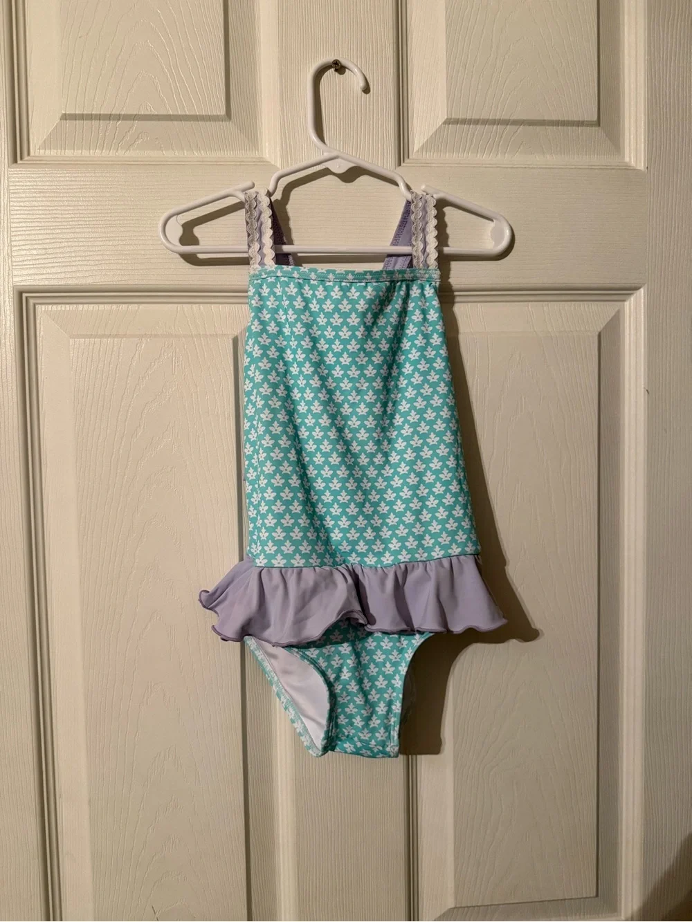 The Beaufort Bonnet Company Aqua Floral One-Piece Swimsuit with Lilac Ruffle